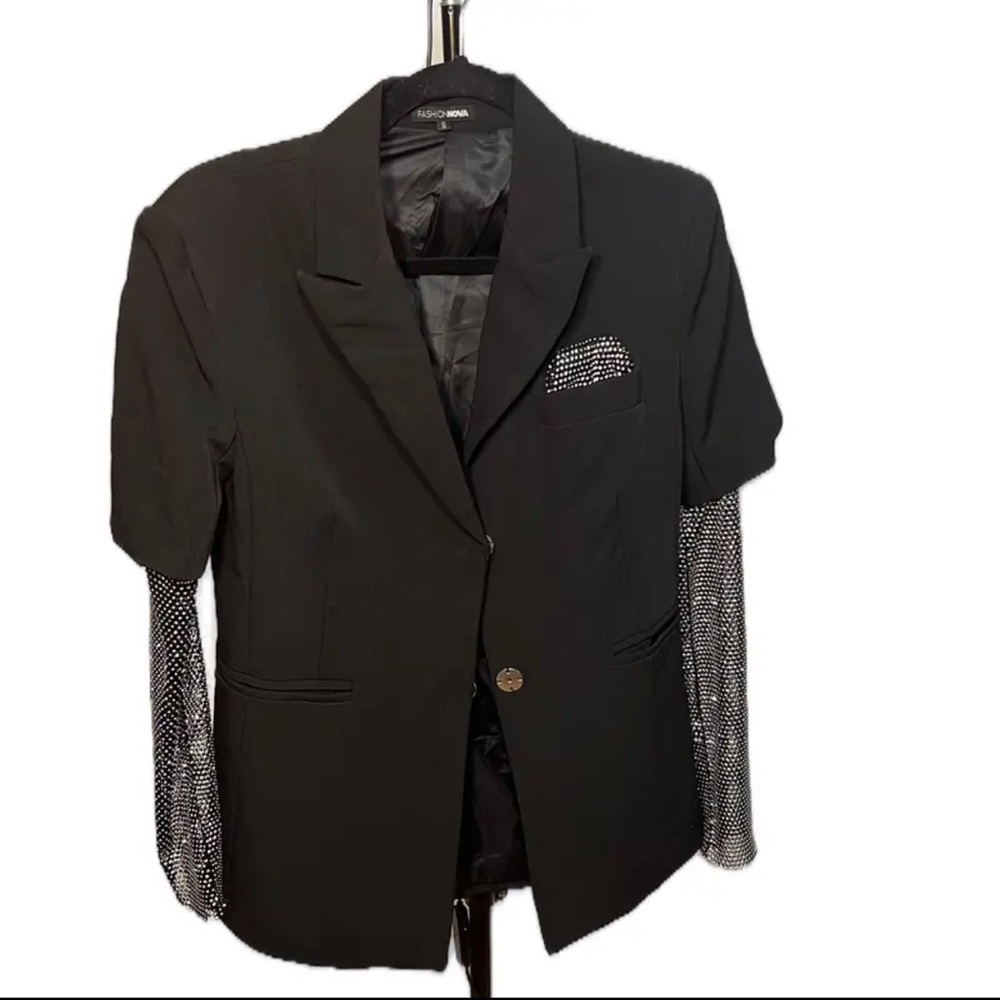 Rhinestone Sleeve Black Blazer